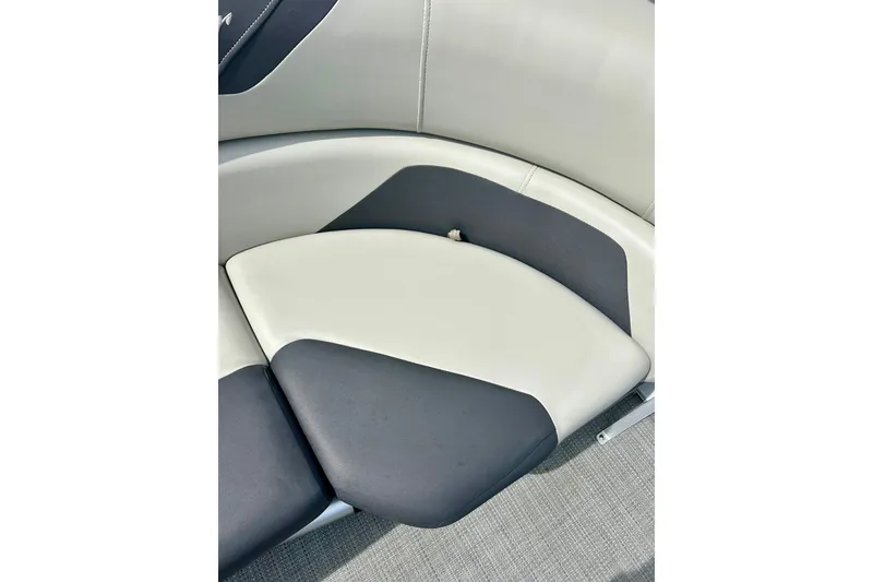 Slide: The Image of 2023 Sun Chaser Geneva boat seat with gray and black upholstery. - 43