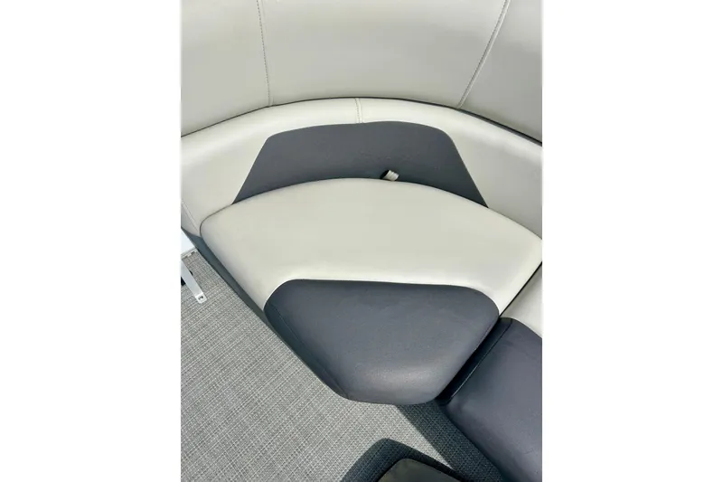 Slide: The Image of 2023 Sun Chaser Geneva boat seating with gray and white upholstery. - 45