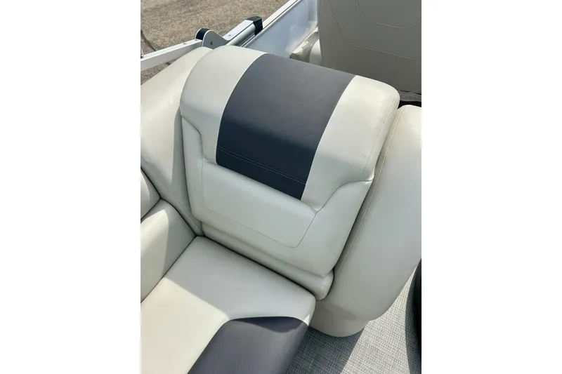 Slide: The Image of 2023 Sun Chaser Geneva boat seat with gray and white upholstery. - 50