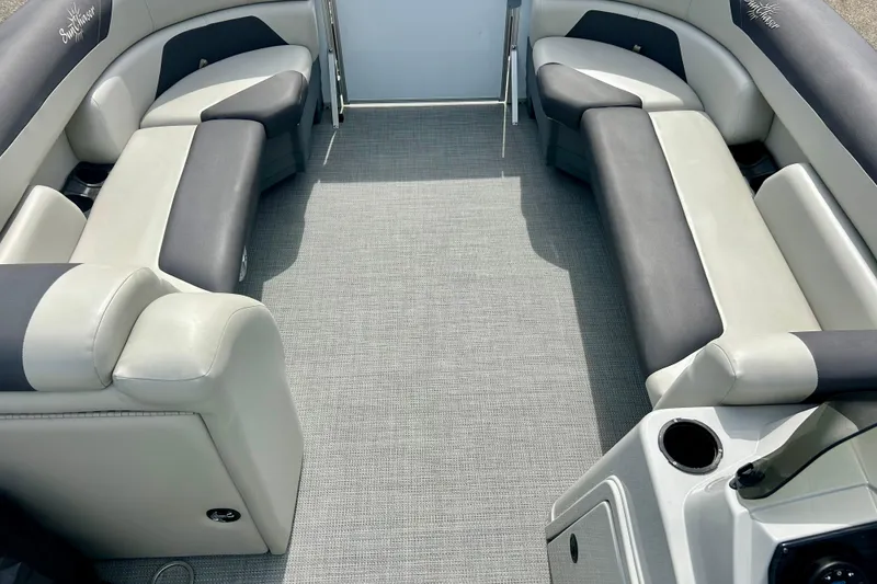 Slide: The Image of Luxurious interior of 2023 Sun Chaser Geneva boat with plush seating and modern design. - 58