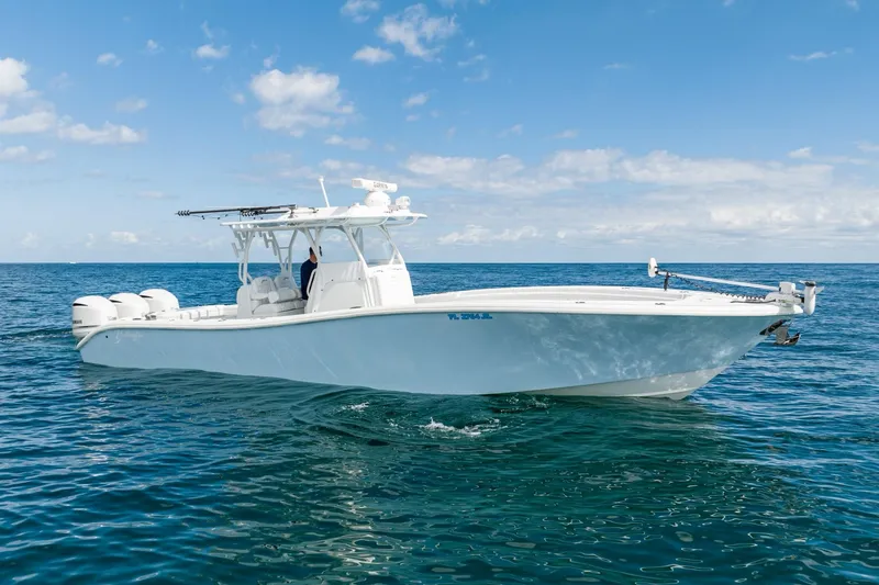 Slide: The Image of 2020 Yellowfin 36 Offshore boat on open sea. - 1