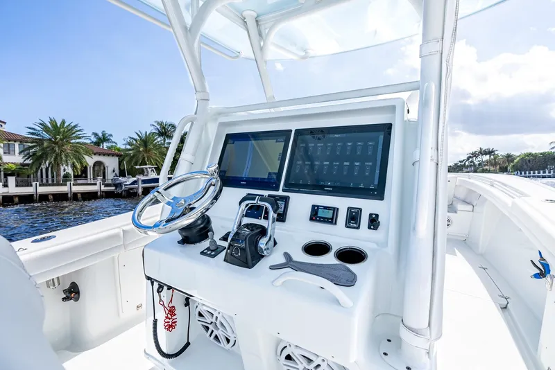 Slide: The Image of Interior view of 2020 Yellowfin 36 Offshore boat cockpit. - 17