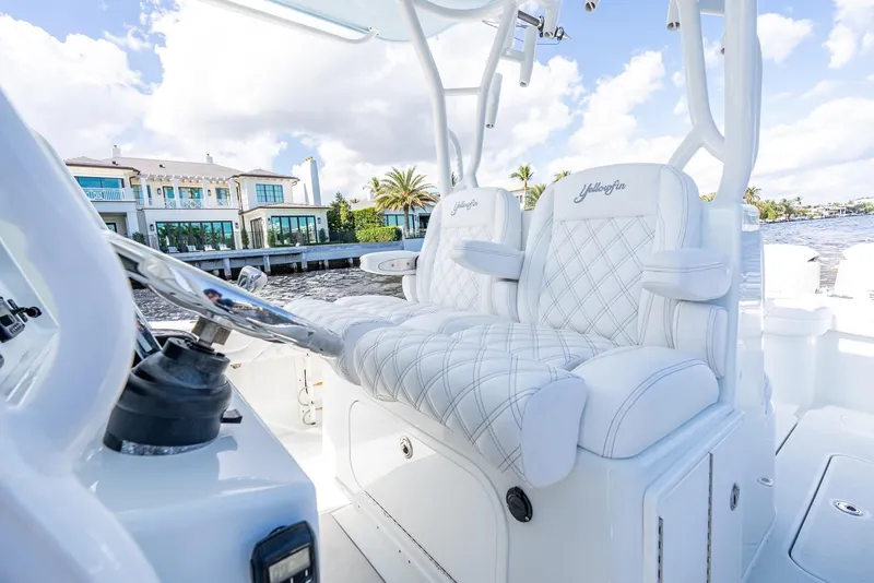 Slide: The Image of Interior view of 2020 Yellowfin 36 Offshore boat with luxurious seating. - 21