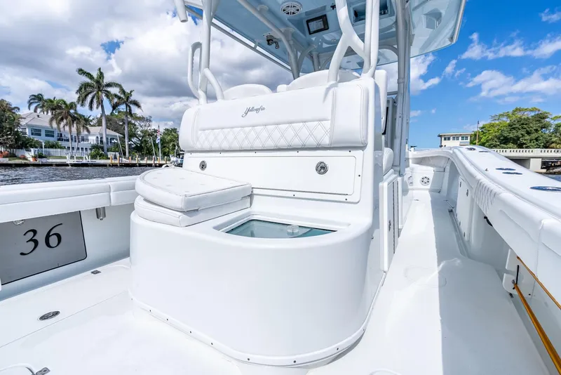 Slide: The Image of 2020 Yellowfin 36 Offshore boat with luxurious white interior. - 24