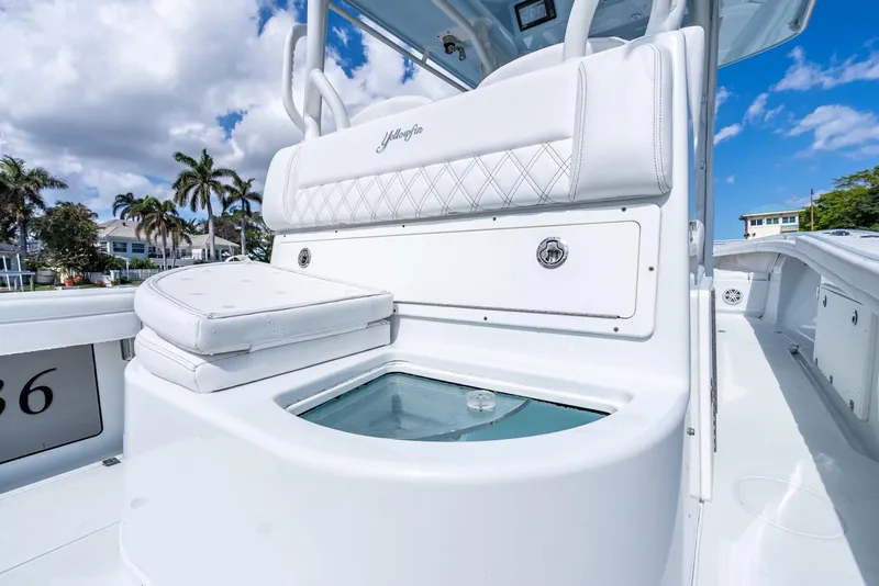 Slide: The Image of 2020 Yellowfin 36 Offshore boat with luxurious seating area. - 25