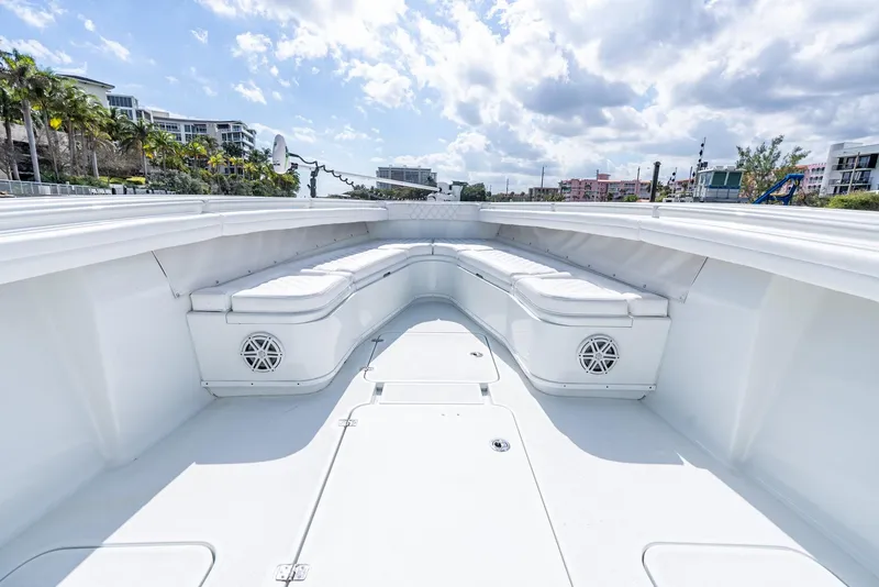 Slide: The Image of Interior view of a 2020 Yellowfin 36 Offshore boat under sunny skies. - 26