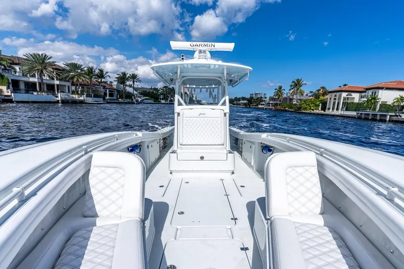 Slide: The Image of 2020 Yellowfin 36 Offshore boat on calm waters. - 27