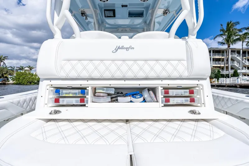 Slide: The Image of 2020 Yellowfin 36 Offshore boat with storage and luxurious seating area. - 34