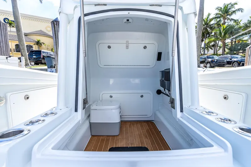 Slide: The Image of Interior of a 2020 Yellowfin 36 Offshore boat with storage space. - 37