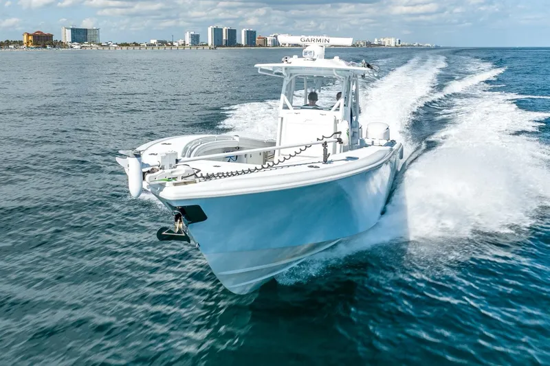 Slide: The Image of 2020 Yellowfin 36 Offshore boat cruising at sea. - 8