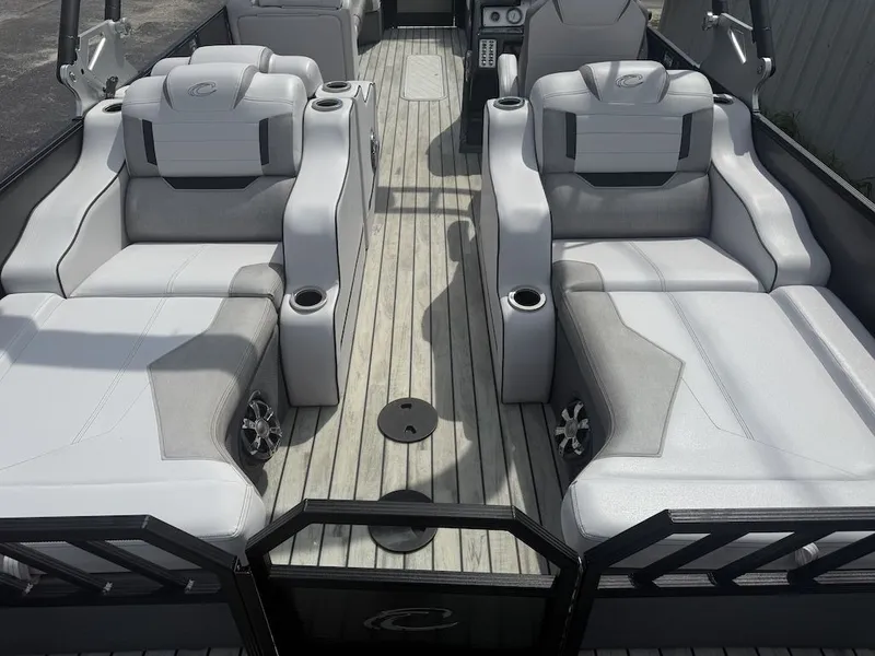 Slide: The Image of Interior of a 2017 Crest Caliber 250 SLR2 boat with luxurious seating. - 18