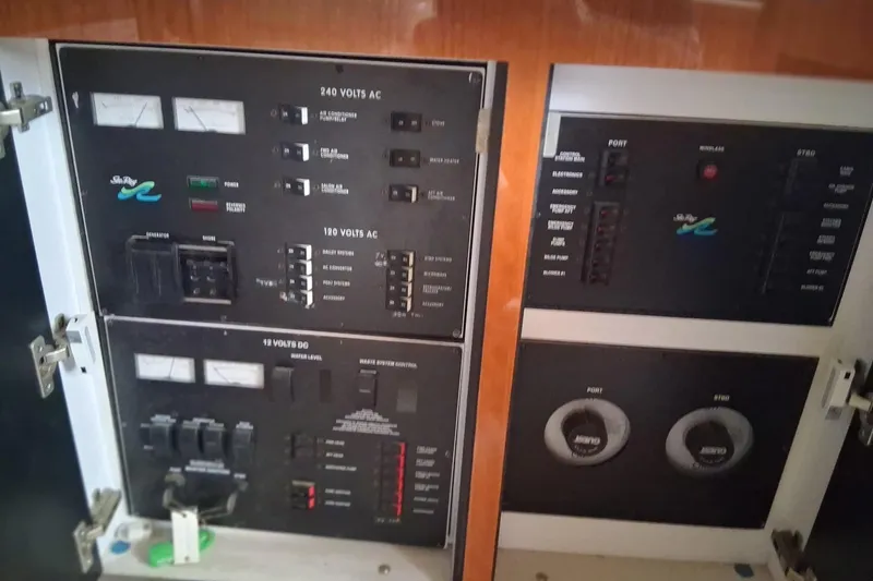 Slide: The Image of Electrical control panel of a 2000 Sea Ray 420 Aft Cabin yacht. - 26