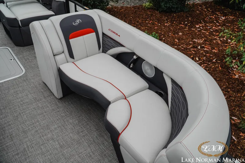 Slide: The Image of 2023 Barletta X23U boat interior with stylish seating and modern design. - 17