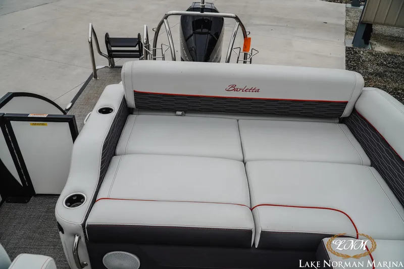 Slide: The Image of 2023 Barletta X23U pontoon boat with spacious seating at Lake Norman Marina. - 19