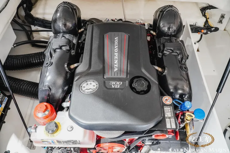Slide: The Image of 2025 Cobalt R4 engine compartment featuring a Volvo Penta 300 V8 engine. - 20