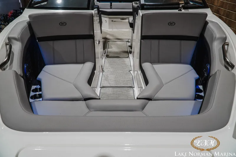 Slide: The Image of Interior of 2025 Cobalt R4 boat with gray seating at Lake Norman Marina. - 5