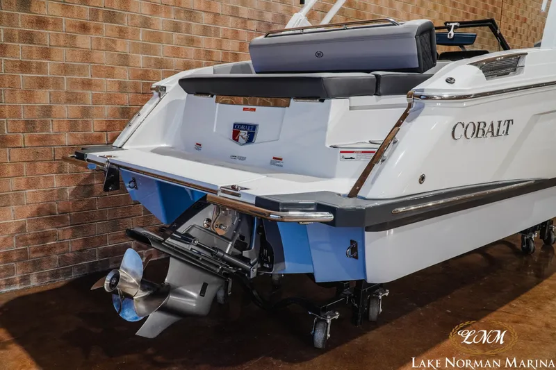 Slide: The Image of 2025 Cobalt R4 boat rear view with propeller at Lake Norman Marina. - 6