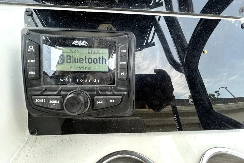 Slide: The Image of Boat stereo system displaying Bluetooth connection on Savannah 210X, 2025 model. - 25