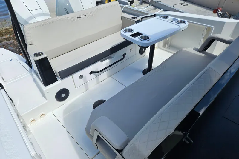 Slide: The Image of Navan S30 boat 2026 with seating area and table. - 22