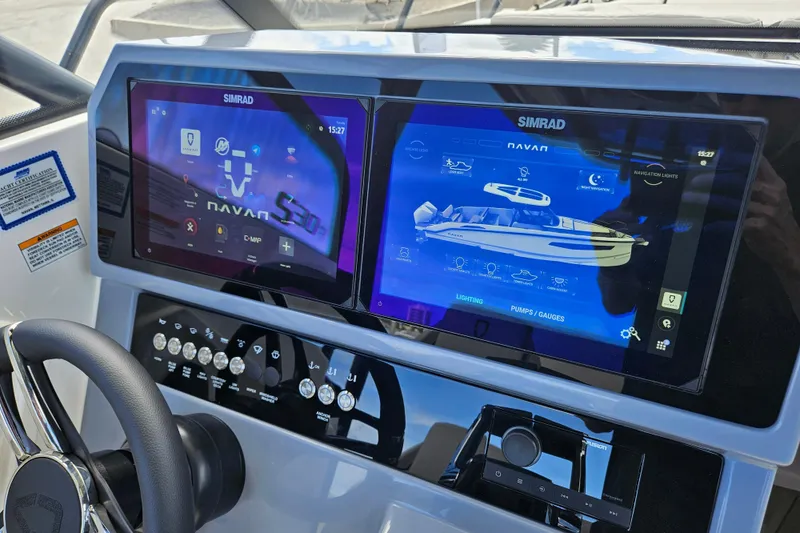 Slide: The Image of Navan S30 boat console with Simrad displays, model 2026. - 36