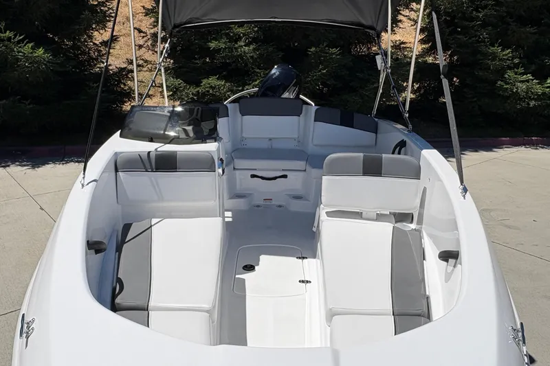 Slide: The Image of 2026 Tahoe T16 boat interior with sleek seating and modern design. - 14