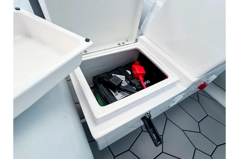 Slide: The Image of Battery compartment of Highfield Sport 360 boat, model 2026. - 11