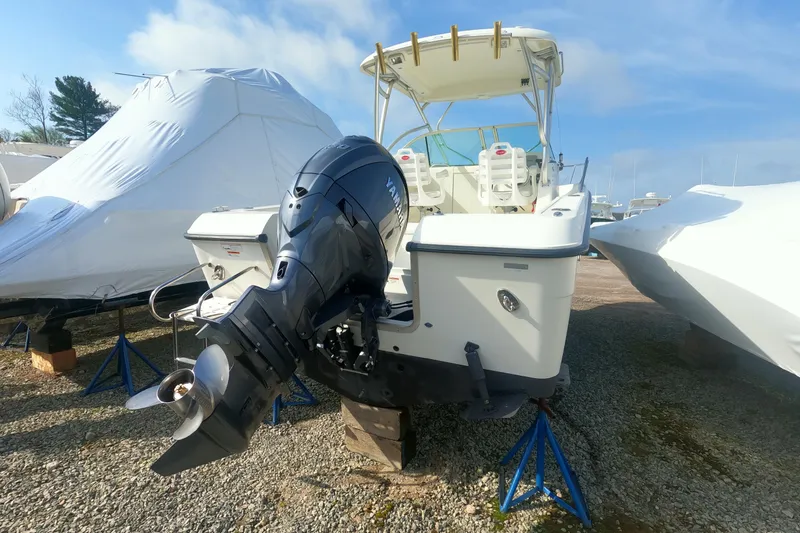 Slide: The Image of 2009 Hydra-Sports 2000 WA boat with Yamaha outboard motor on stands. - 5