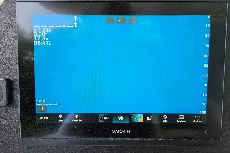 Slide: The Image of Garmin marine display on 2006 Hydra-Sports Vector 2900 CC showing navigation data. - 17