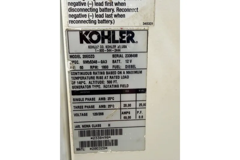 Slide: The Image of Label of a Kohler generator, model 20EOZD, diesel, 12V, 1800 RPM, 120/208 voltage. - 65