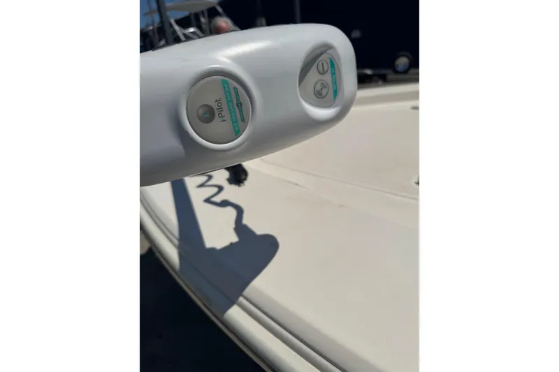 Slide: The Image of Close-up of iPilot control on 2015 Scout 177 Sport boat deck. - 2