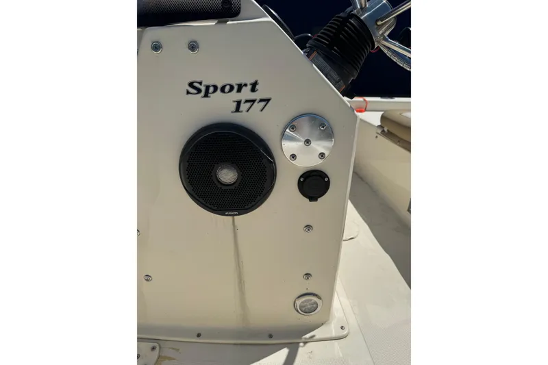 Slide: The Image of 2015 Scout 177 Sport boat console with speaker and controls. - 5
