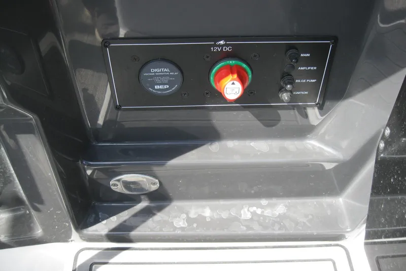 Slide: The Image of Control panel of a 2018 Monterey 278SS Super Sport boat with digital voltage relay. - 11