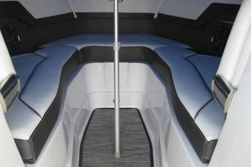 Slide: The Image of Interior of 2018 Monterey 278SS Super Sport boat with cushioned seating. - 19
