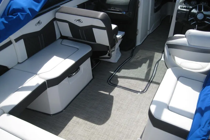 Slide: The Image of Interior of 2018 Monterey 278SS Super Sport boat with sleek seating and modern design. - 9