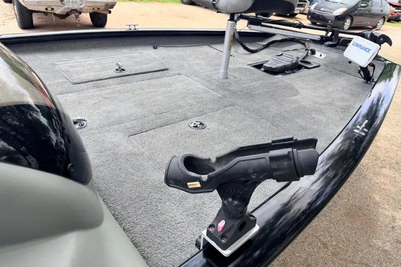 Slide: The Image of 2017 Tracker Pro Team 175 TXW fishing boat deck with rod holder and Lowrance equipment. - 11