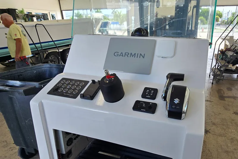 Slide: The Image of Control console of a 2027 Albury Brothers 23 boat. - 2