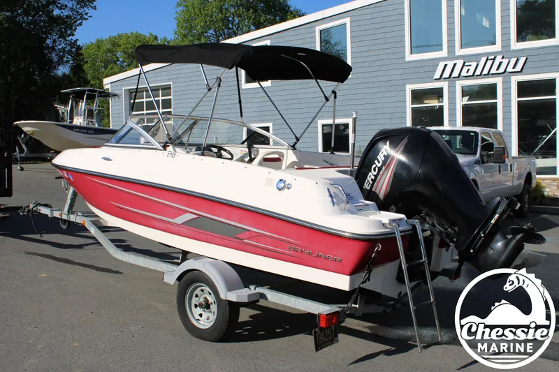Slide: The Image of 2015 Bayliner 170 boat with Mercury engine on trailer. - 3