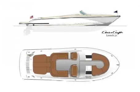 Slide: The Image of 2014 Chris-Craft Launch 32 boat design with side and top view. - 19