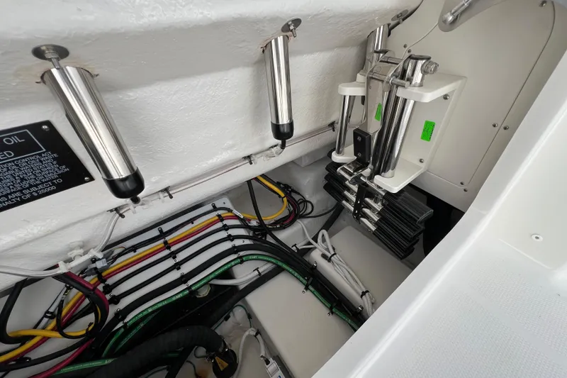 Slide: The Image of 2026 Robalo R300 Center Console boat wiring and hydraulic system detail. - 13