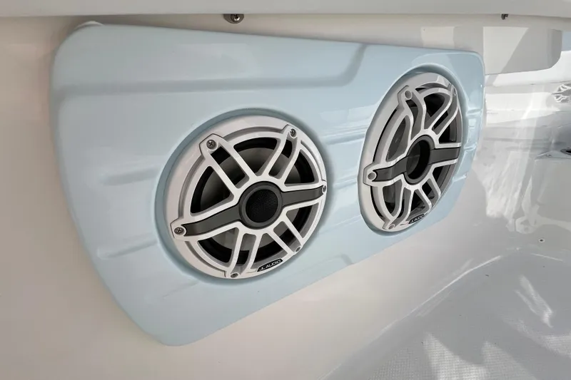 Slide: The Image of 2026 Robalo R300 Center Console boat speakers, featuring sleek dual marine audio design. - 30