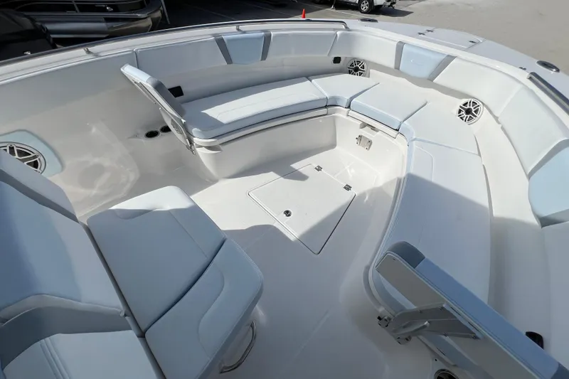 Slide: The Image of 2026 Robalo R300 Center Console boat interior with spacious seating and modern design. - 31