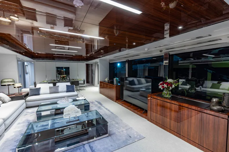 Slide: The Image of Luxurious interior of 2020 Riva 110' Dolcevita yacht with modern furnishings and elegant decor. - 3