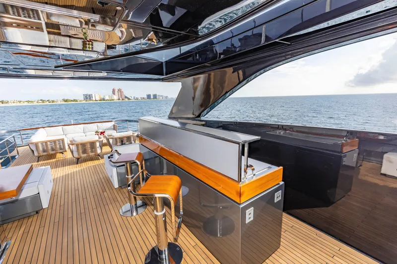 Slide: The Image of Luxurious 2020 Riva 110' Dolcevita yacht deck with elegant seating and ocean view. - 37