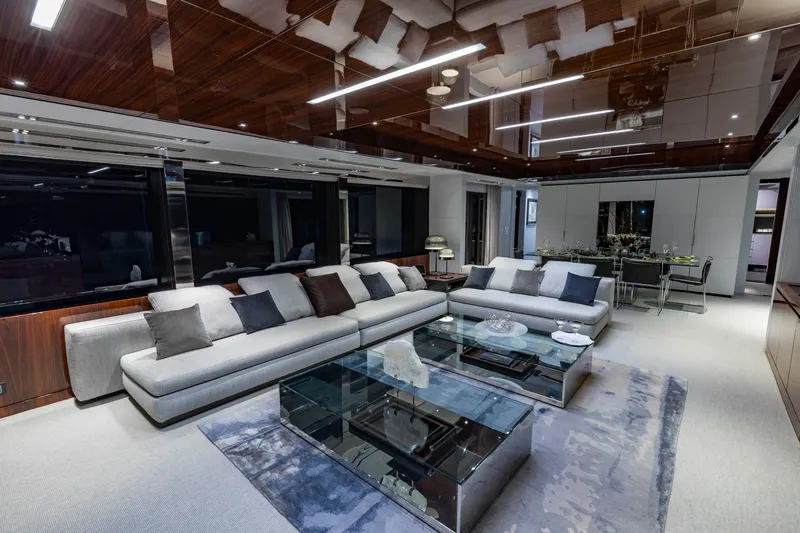 Slide: The Image of Luxurious interior of 2020 Riva 110' Dolcevita yacht with modern furnishings and elegant decor. - 4