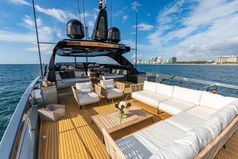 Slide: The Image of Luxurious 2020 Riva 110' Dolcevita yacht deck with elegant seating and ocean view. - 40