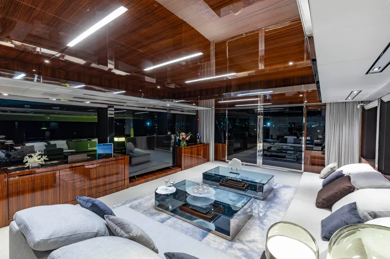 Slide: The Image of Luxurious interior of 2020 Riva 110' Dolcevita yacht with modern furnishings and elegant decor. - 5