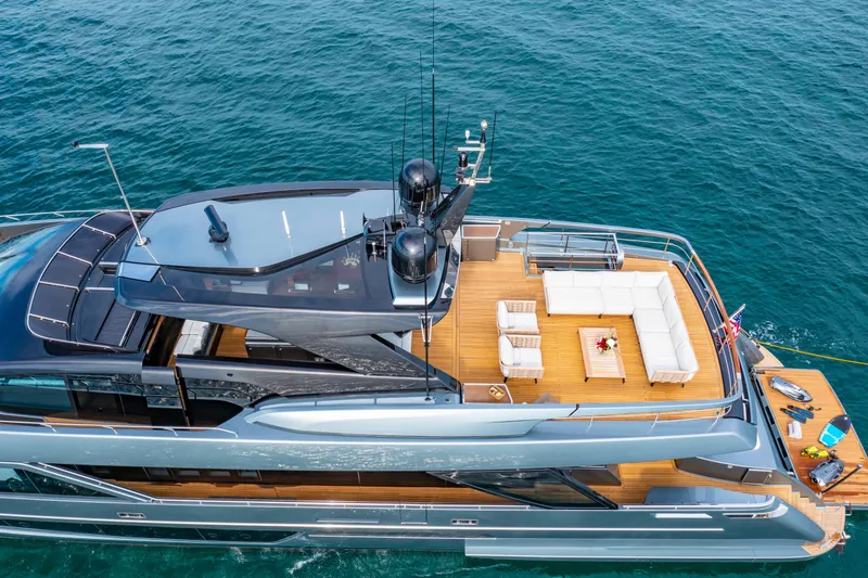 Slide: The Image of Luxurious 2020 Riva 110' Dolcevita yacht with spacious deck and elegant seating area. - 52