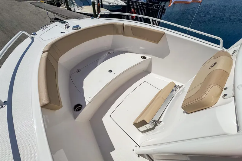 Slide: The Image of Interior of 2025 Edgewater 208CC with beige seating. - 8