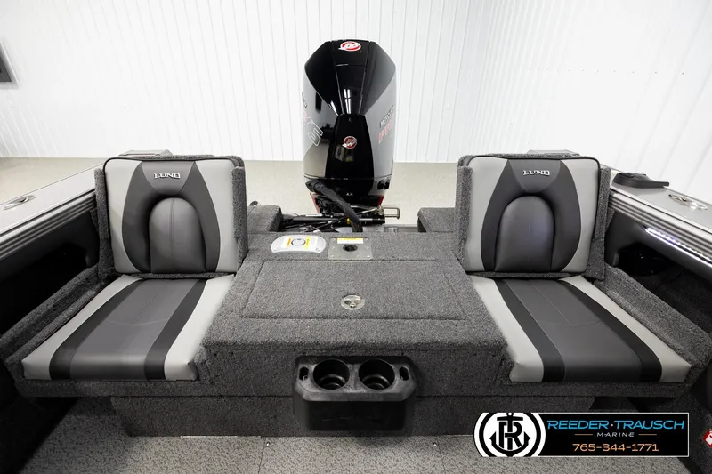 Slide: The Image of Interior of 2026 Lund 1975 Tyee boat with dual seats and motor, by Reeder-Trausch Marine. - 17