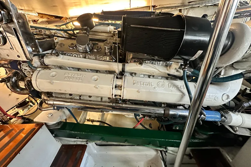 Slide: The Image of Engine room of a 1980 Bertram 58 Convertible with Detroit Diesel engine. - 88